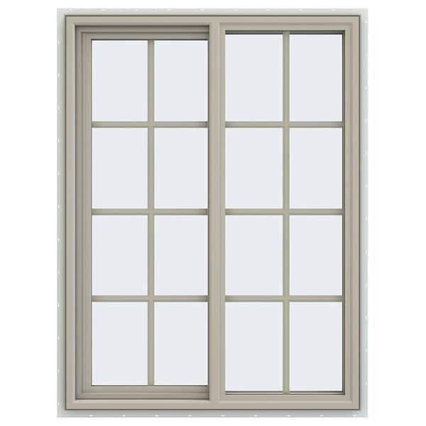 JELD-WEN 35.5 in. x 47.5 in. V-4500 Series Desert Sand Vinyl Left-Handed Sliding Window with Colonial Grids/Grilles