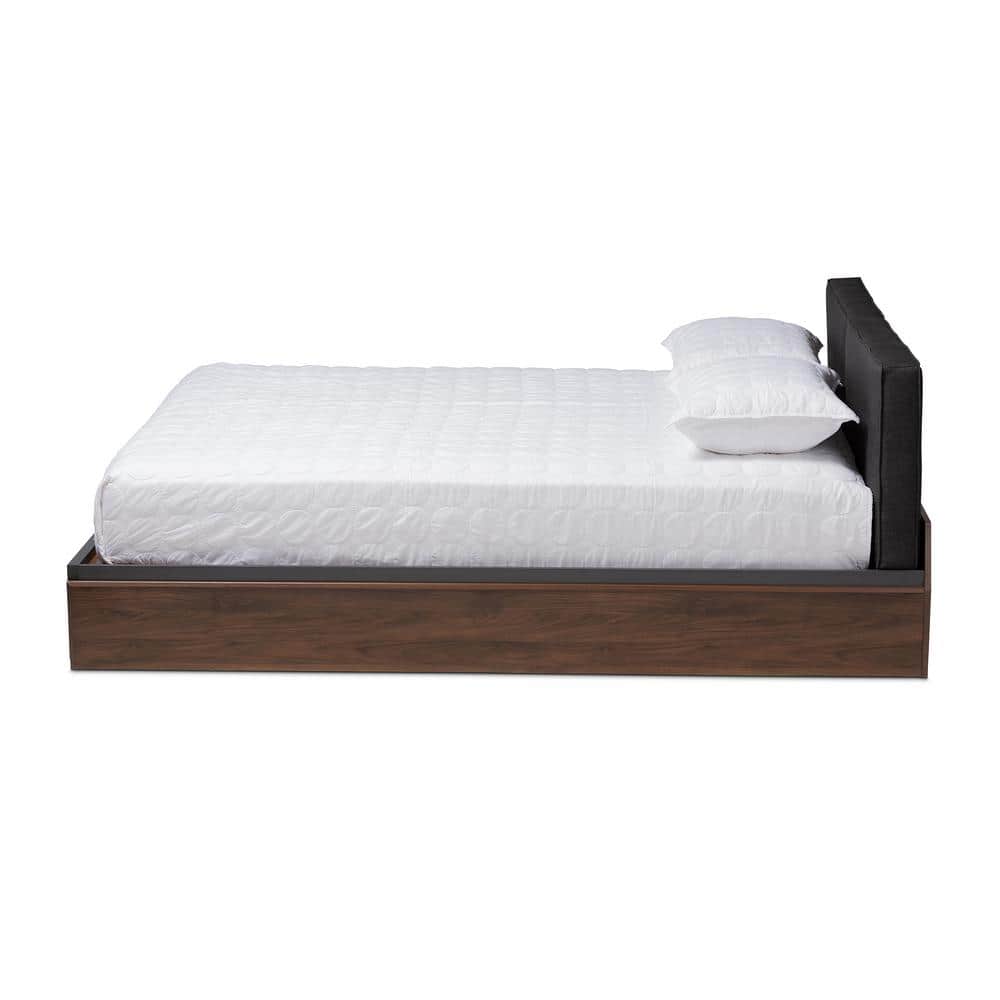 Queen Walnut and Gray Upholstered Wood Storage Bed with Drawers