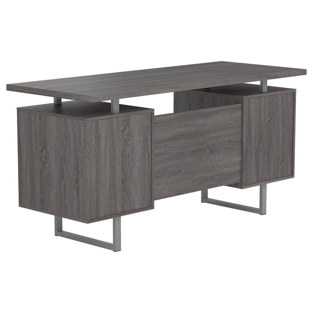 Weathered Gray Wood Executive Desk with Drawers and Filing Cabinet
