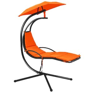 Metal Outdoor Patio Chaise Lounge Chair with Orange Canopy Cushions
