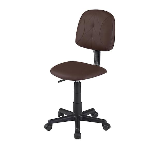 Office Stool Faux Leather Rolling Ergonomic Office Chair in Coffee Style 2 with Footrest and Wheels