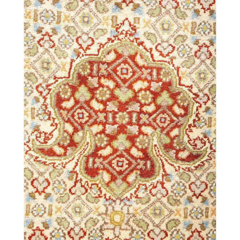 Ivory and Red Hand-Knotted Wool 8' x 10' Oriental Rug