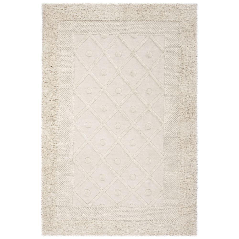 Ivory Hand-Knotted Wool Rectangular Area Rug 3' x 5'