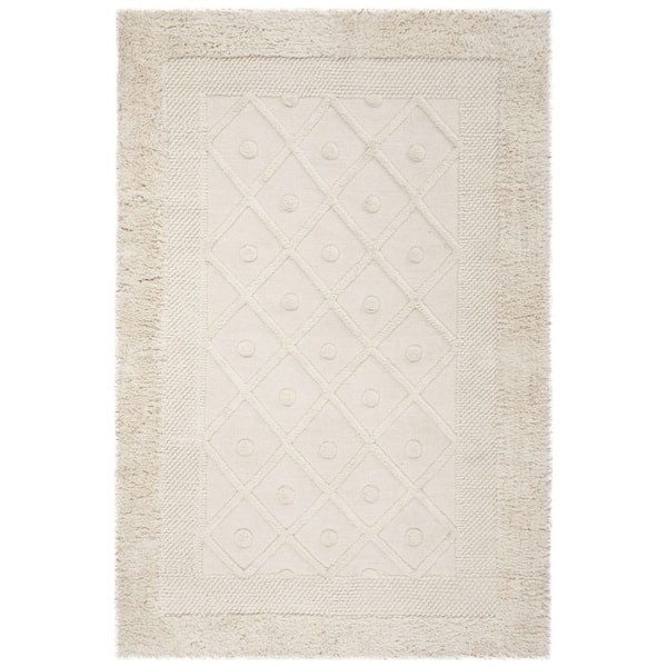 SAFAVIEH Kenya Ivory Doormat 3 ft. x 5 ft. High-Low Border Trellis Solid Color Area Rug