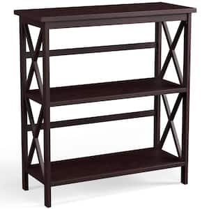 34 in. H Brown Coffee 3-Tier Bookshelf Wooden Open Storage Bookcase for Home Office