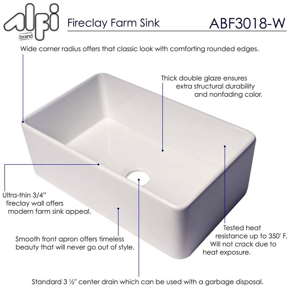 30'' White Fireclay Farmhouse Drop-In Kitchen Sink