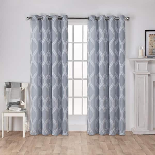 Unbranded Montrose 54 in. W x 84 in. L Jacquard Grommet Top Curtain Panel in Steel Blue (2 Panels)