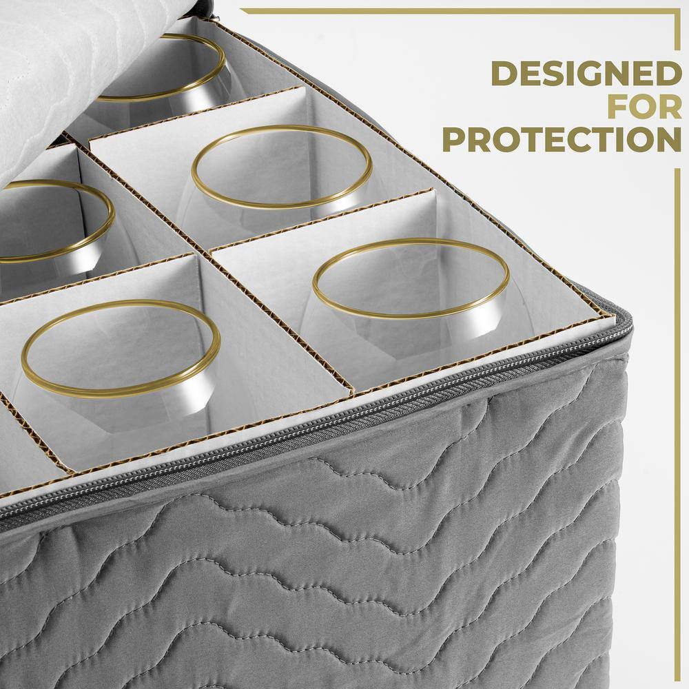 Gray Quilted Fabric Stemware Storage Box with Dividers