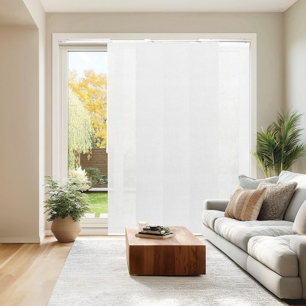 Chicology Skyrise Cut-to-Size White Light Filtering Adjustable Sliding Panel Track Blind w/ 23 in. Slats Up to 86 in. W x 96 in. L