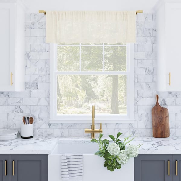 Sun Zero Akari Ivory Linen Blend 56 in. W x 14 in. L Rod Pocket Light Filtering Curtain Valance for Kitchens (Single Panel)