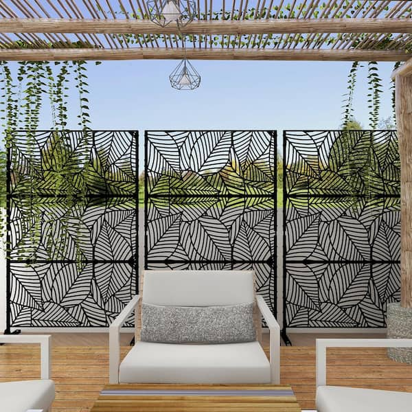 Uixe 76 in. Galvanized Steel Garden Fence Outdoor Privacy Screen ...