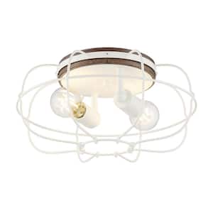 Lyam 14 in. 2-Light Matte White Flush Mount with Cage Style Shade and No Bulbs Included