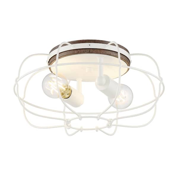 ARRANMORE LIGHTING & FANS Lyam 14 in. 2-Light Matte White Flush Mount with Cage Style Shade and No Bulbs Included