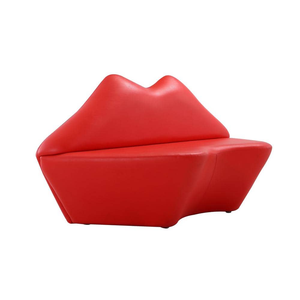 Red Faux Leather Armless Loveseat with Wood Frame
