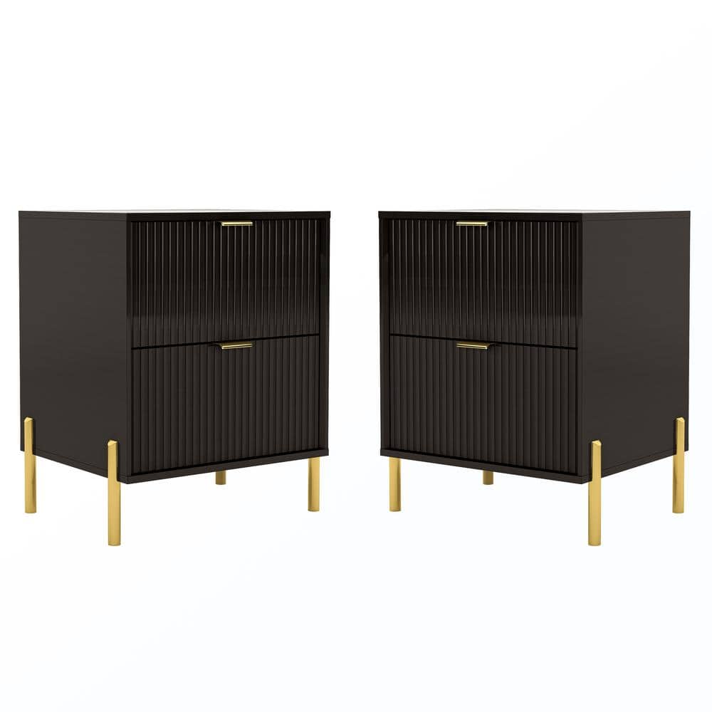 Festivo Black and Gold 2-Drawer Nightstands Set