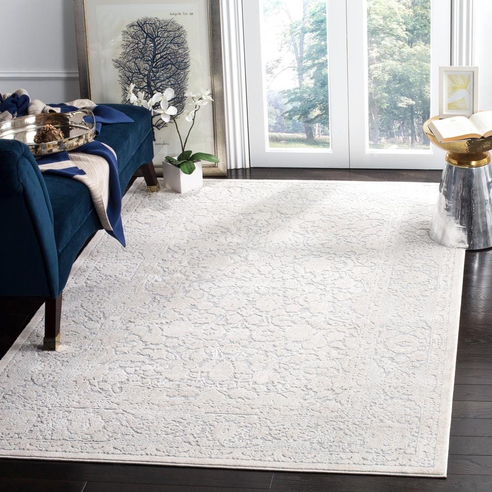 Elegant Floral Essence Light Grey/Cream Synthetic Area Rug - 8' x 10'
