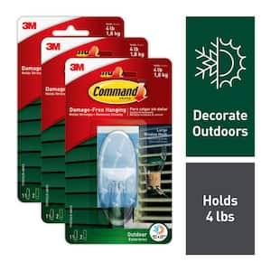 4 lbs. Large Clear Outdoor Window Hook (3 Hooks, 6 Water Resistant Strips) (3-Pack)