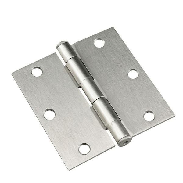 Onward 3-1/2 in. x 3-1/2 in. Brushed Nickel Full Mortise Butt Hinge with Removable Pin (2-Pack)