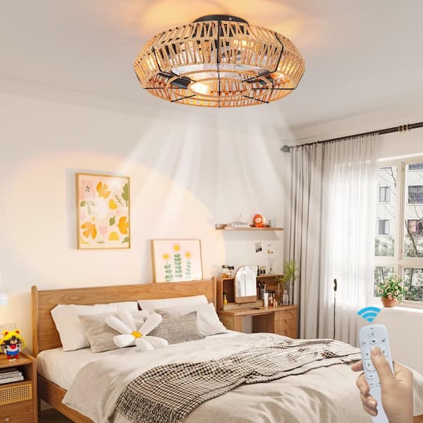 19.69 in. Indoor Hemp Rope Ceiling Fan Light Brown with Light Kit and Remote