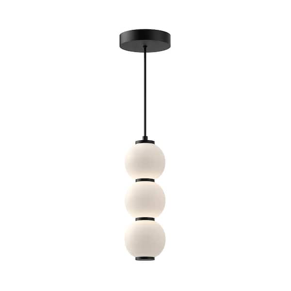ALORA MOOD Bijou 7 in. 1 Light 20-Watt Matte Black/Opal Matte Glass Integrated LED Pendant Light