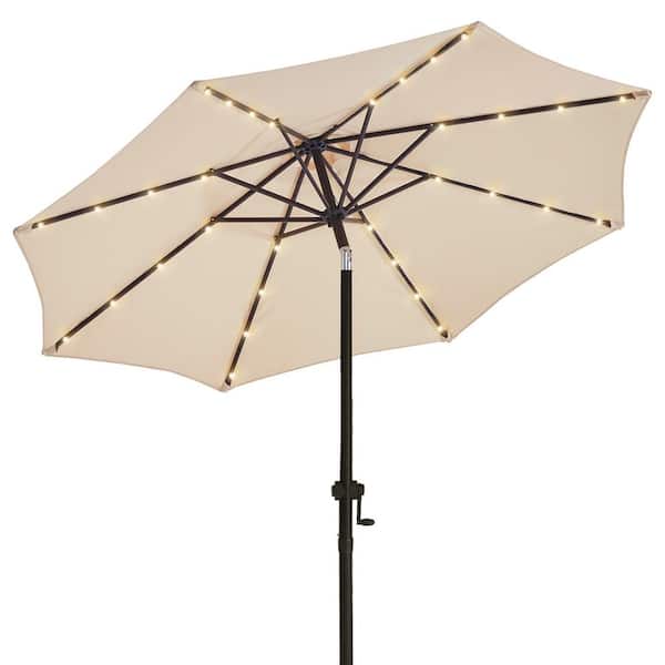 wikiwiki 10 ft. Solar LED Lighted Market Patio Umbrella with Crank and Tilt in Beige