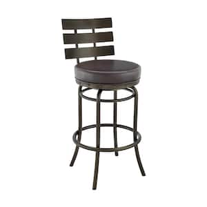 Natya 26 in. Brown Low Back Metal Counter Stool with Faux Leather Seat