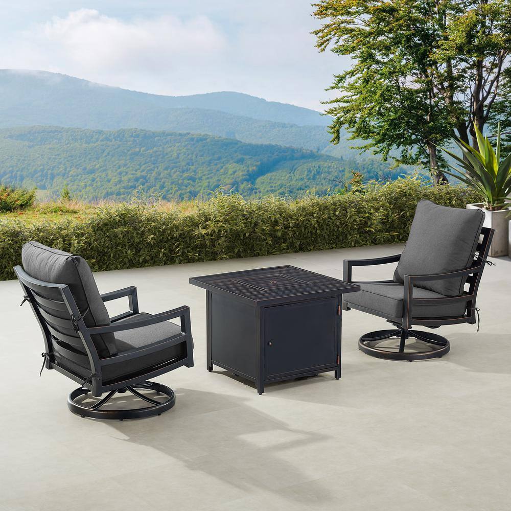 Black 3-Piece Aluminum Patio Fire Pit Set with 2-Club Chairs Black Cushions price history on PriceWatchPro