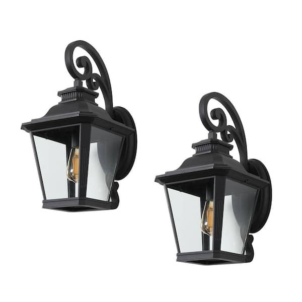 2-Pack Matte Black 1-Light Outdoor Hardwired Wall Lantern Sconces with Clear Glass, No Bulbs Included
