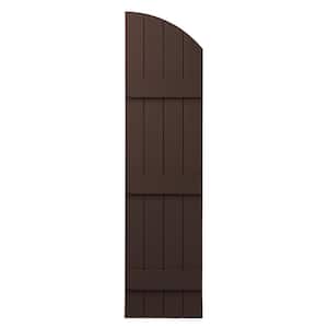 15 in. x 61 in. Polypropylene Plastic Arch Top Closed Board and Batten Shutters Pair in Terra Brown