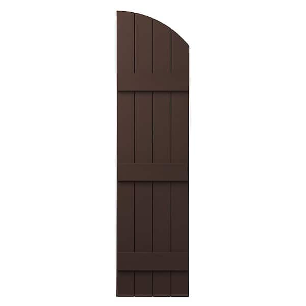 Ply Gem 15 in. x 61 in. Polypropylene Plastic Arch Top Closed Board and Batten Shutters Pair in Terra Brown