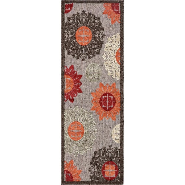 Unique Loom Indoor/Outdoor Chicago Brown 2' 0 x 6' 0 Runner Rug
