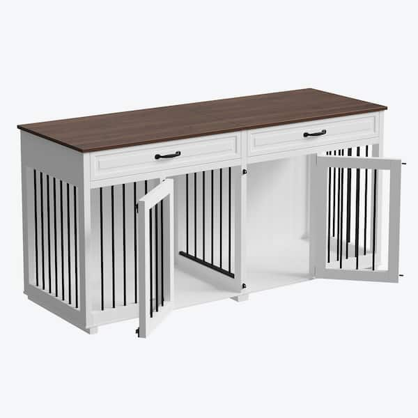 FUFU&GAGA 86.6 Large Dog Crate Furniture, XXL Dog Kennel for 2 Medium  Large Dogs Indoor with Storage Shelves and Divider, White  Y-THD-150179-0102-ccc - The Home Depot