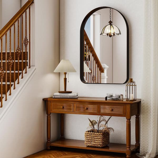 Morden Black 20 in. W x 30 in. H Arched Aluminum Alloy Frame Vanity Wall Mirror
