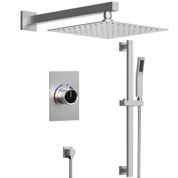 2-Spray Patterns 2.5 GPM 10 in. Dual Shower Head Wall Mount Fixed Shower Head with Handheld in Brushed Nickel