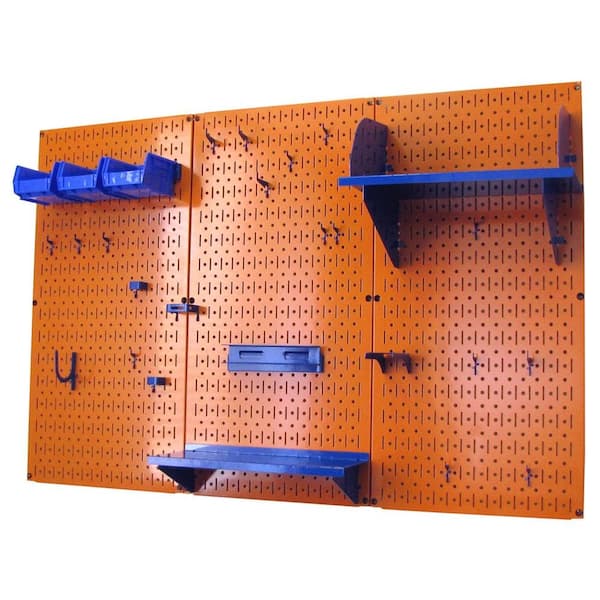 Wall Control 32 in. x 48 in. Metal Pegboard Standard Tool Storage Kit with Orange Pegboard and Blue Peg Accessories