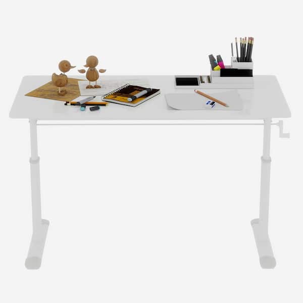 Dunford 47.24 in. Rectangle White Wood and Metal Adjustable Office Desk Computer Tables