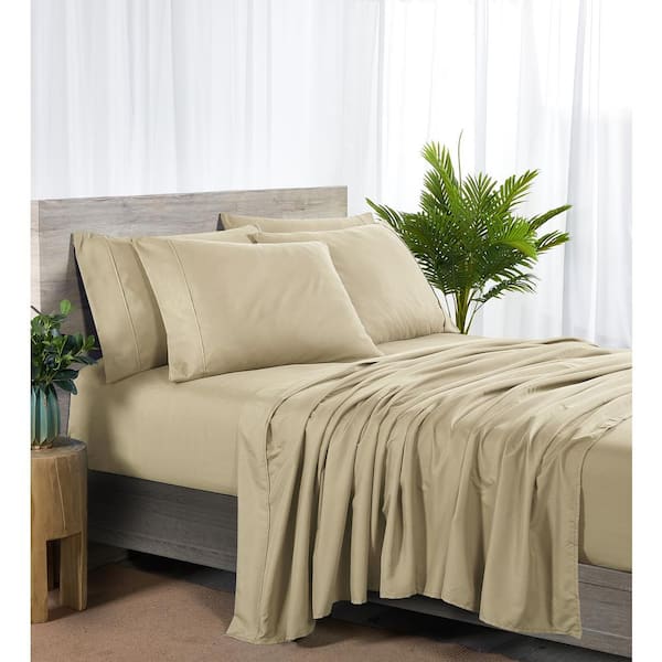 BIBB HOME 2000 Count 6-Piece Warm Taupe Solid Rayon from Bamboo Queen Sheet Set