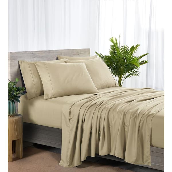 BIBB HOME 2000 Count 6-Piece Warm Taupe Solid Rayon from Bamboo Twin Sheet Set