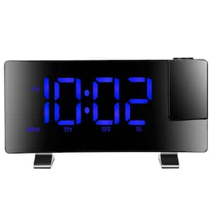 7.7 in. Projection Alarm Clock with Dual Alarms & Radio Function Curved-Screen Blue LED Digital Alarm Clock