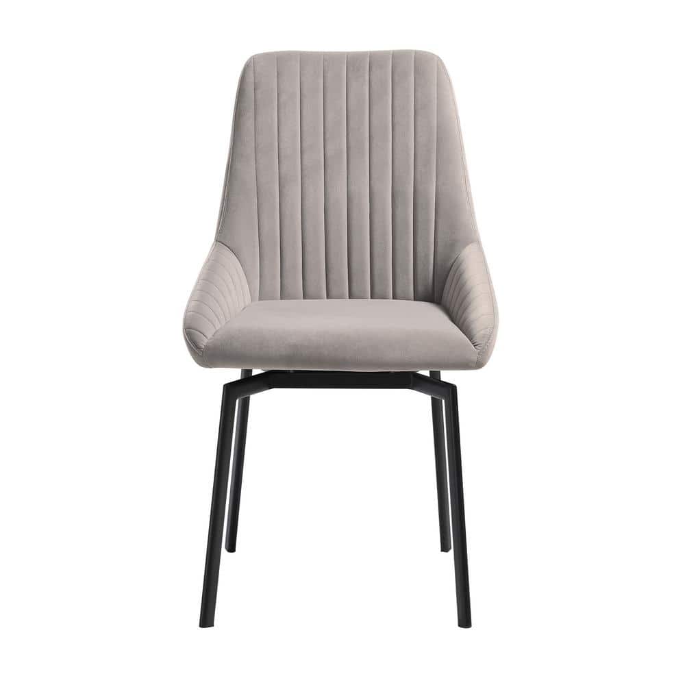 Gray Upholstered Swivel Parsons Side Chair with Metal Legs