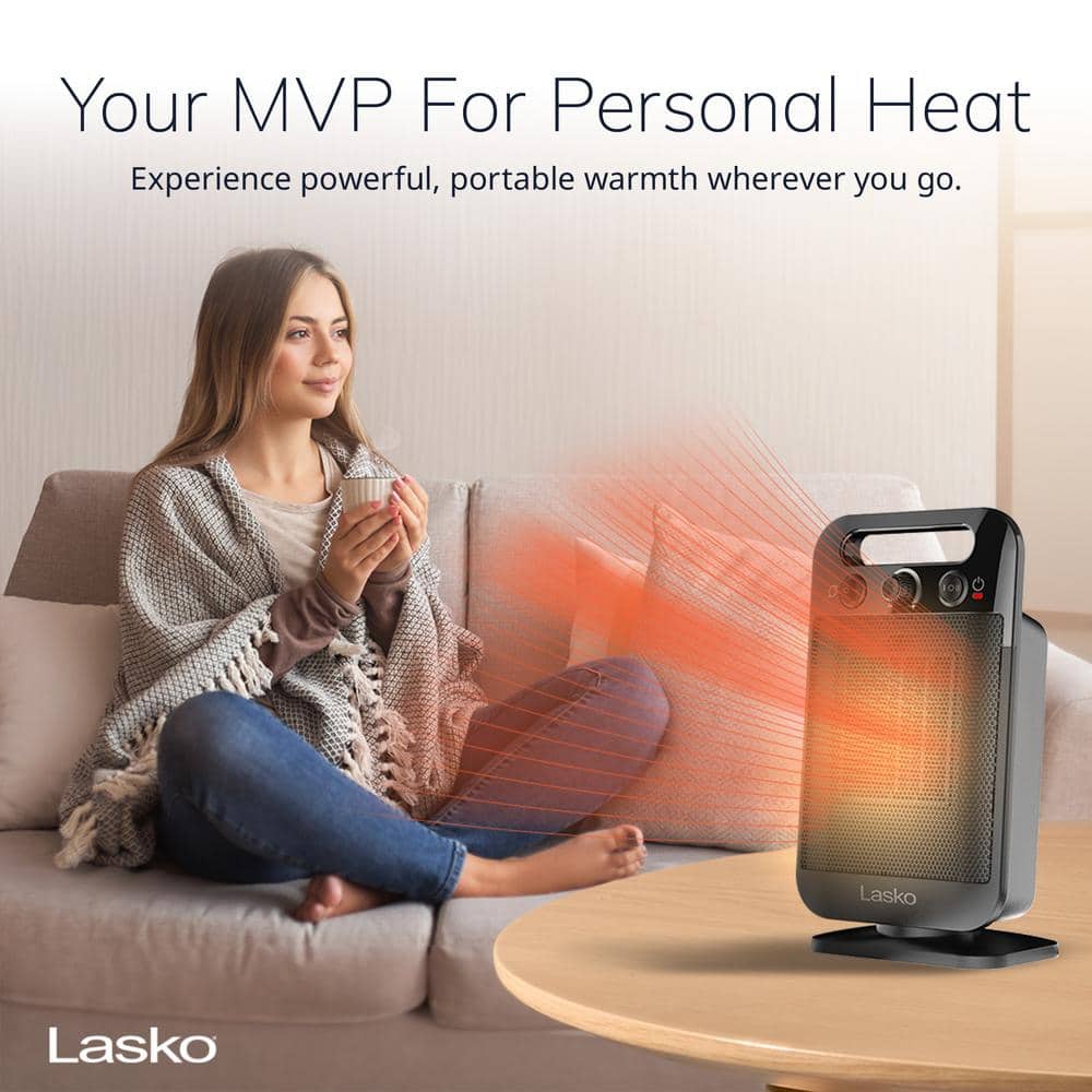Lasko 12" Black Ceramic Electric Space Heater with Thermostat