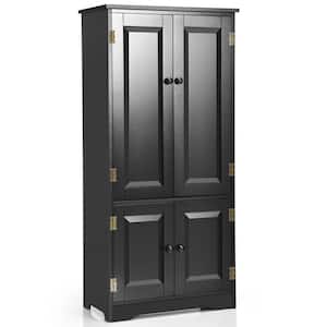 Black Accent Floor Storage Cabinet W/Adjustable Shelves Antique 2-Door