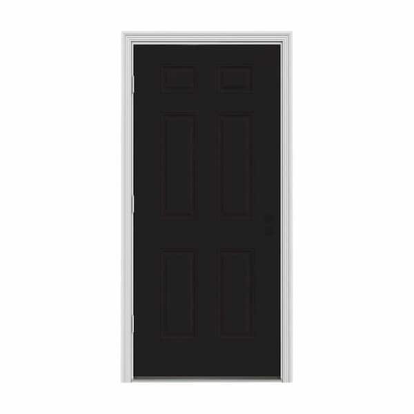 JELD-WEN 32 in. x 80 in. 6-Panel Black Painted Steel Prehung Right-Hand Outswing Front Door w/Brickmould