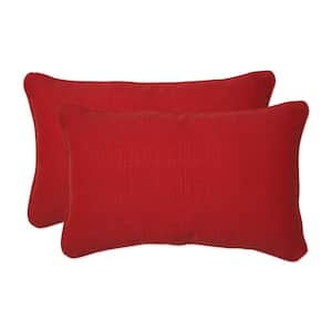 Solid Red Rectangular Outdoor Lumbar Throw Pillow 2-Pack