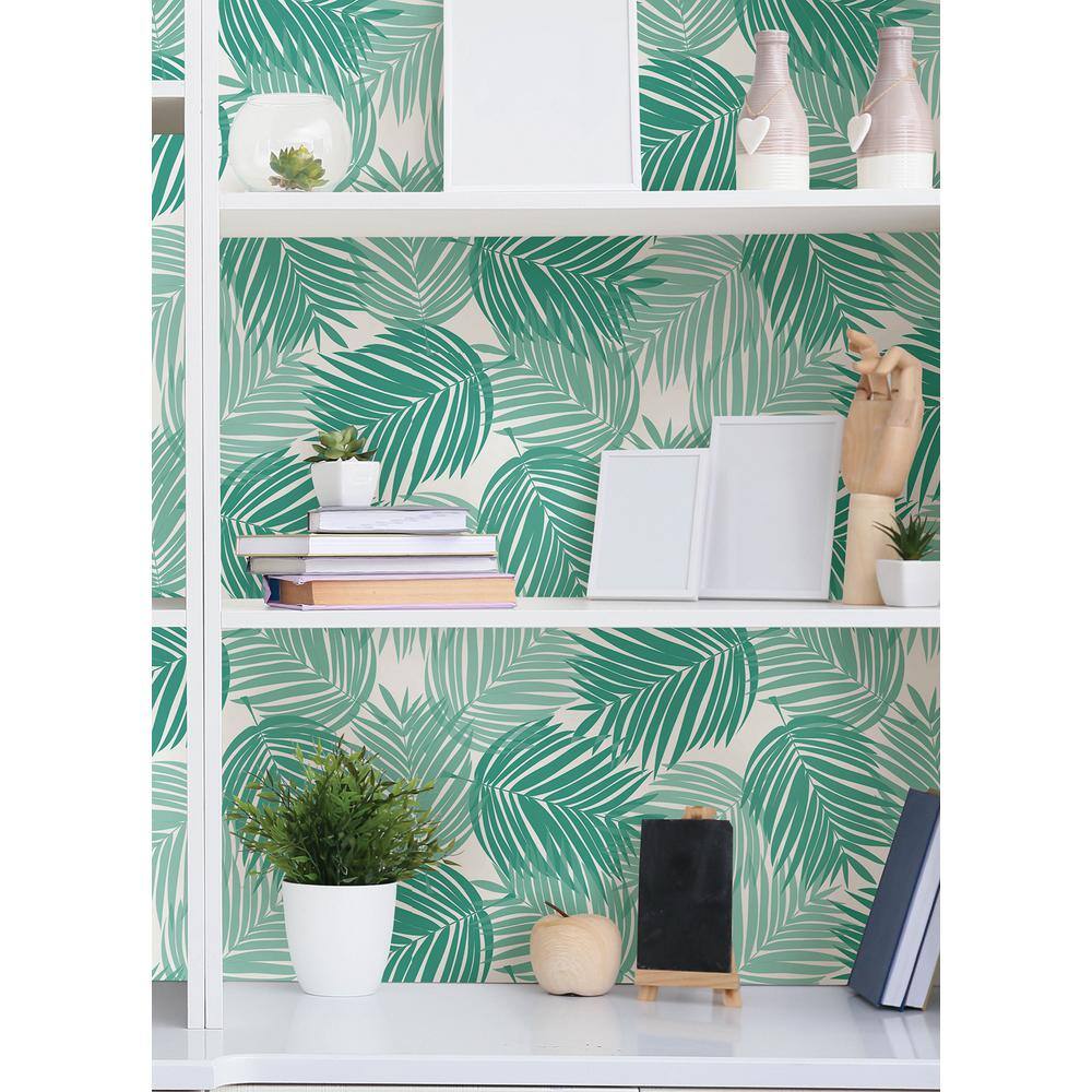 Tropical Teal Palm Leaf Peel and Stick Wallpaper