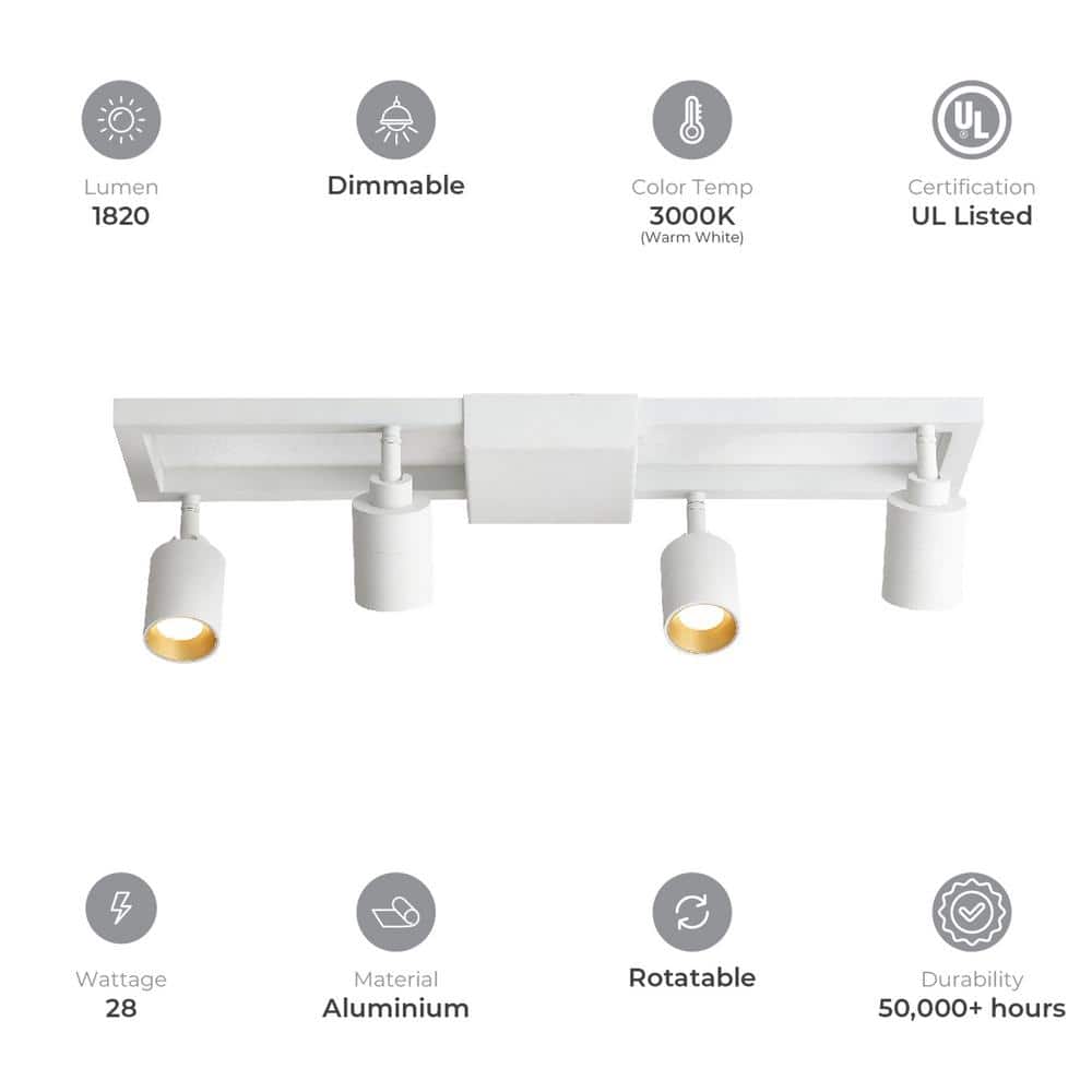 Shura 25'' Modern LED Square Track Light with Rotating Heads in Matte White