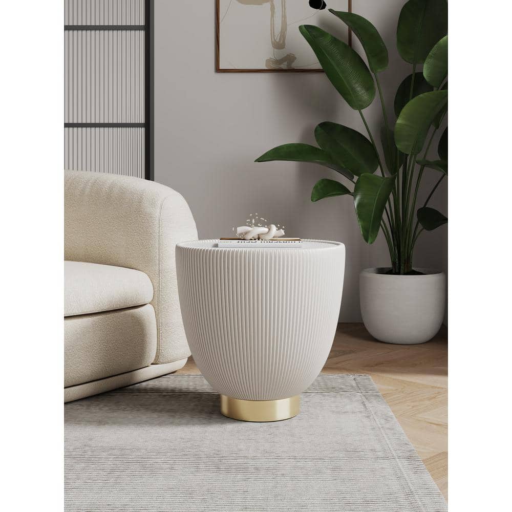Tiny Round Ridged Stone and Metal Accent Table