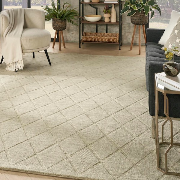 Wool Haven Sage 8 ft. x 10 ft. Diamond Contemporary Area Rug