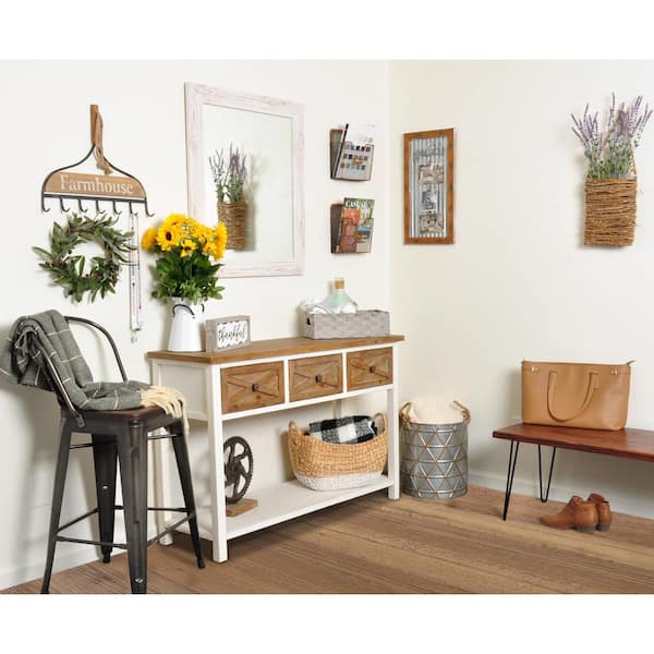BrandtWorks Medium Rectangle Farmhouse Cream Wood Grain Casual Mirror (38.5 in. H x 32 in. W)