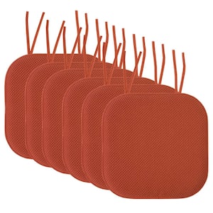 Honeycomb Memory Foam Square 16 in. x 16 in. Non-Slip Back Chair Cushion with Ties (6-Pack), Rust